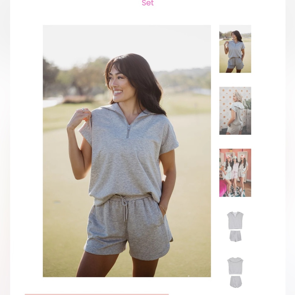 Grey Zip-Up short sleeve top and Shorts Set - Picture 2 of 6